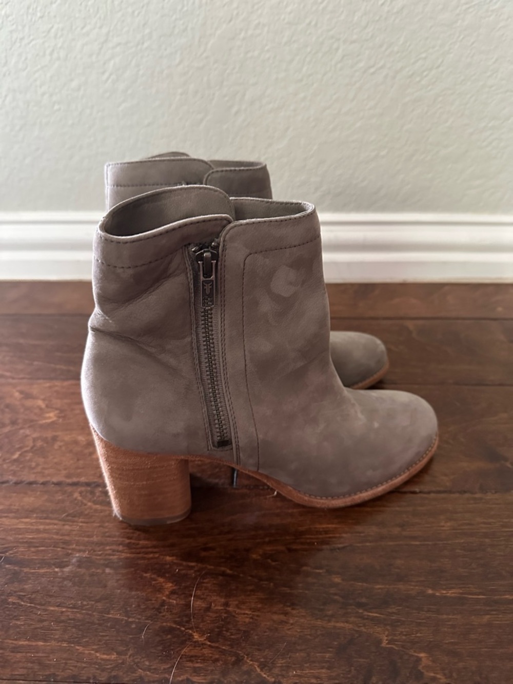 Frye Taupe Suede Ankle Booties with Side Zip
